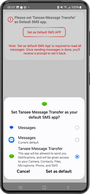 將 Tansee Message Transfer 設定為您的預設簡訊應用程式