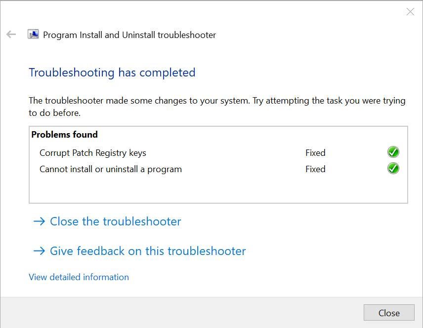 使用“Microsoft Program Install and Uninstall Troubleshooter”程序